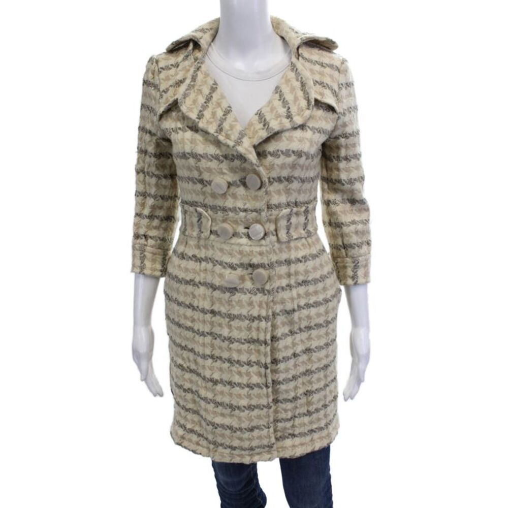 Walter Womens Beige Trench Coat Collared 3/4 Sleeve Button Size 0